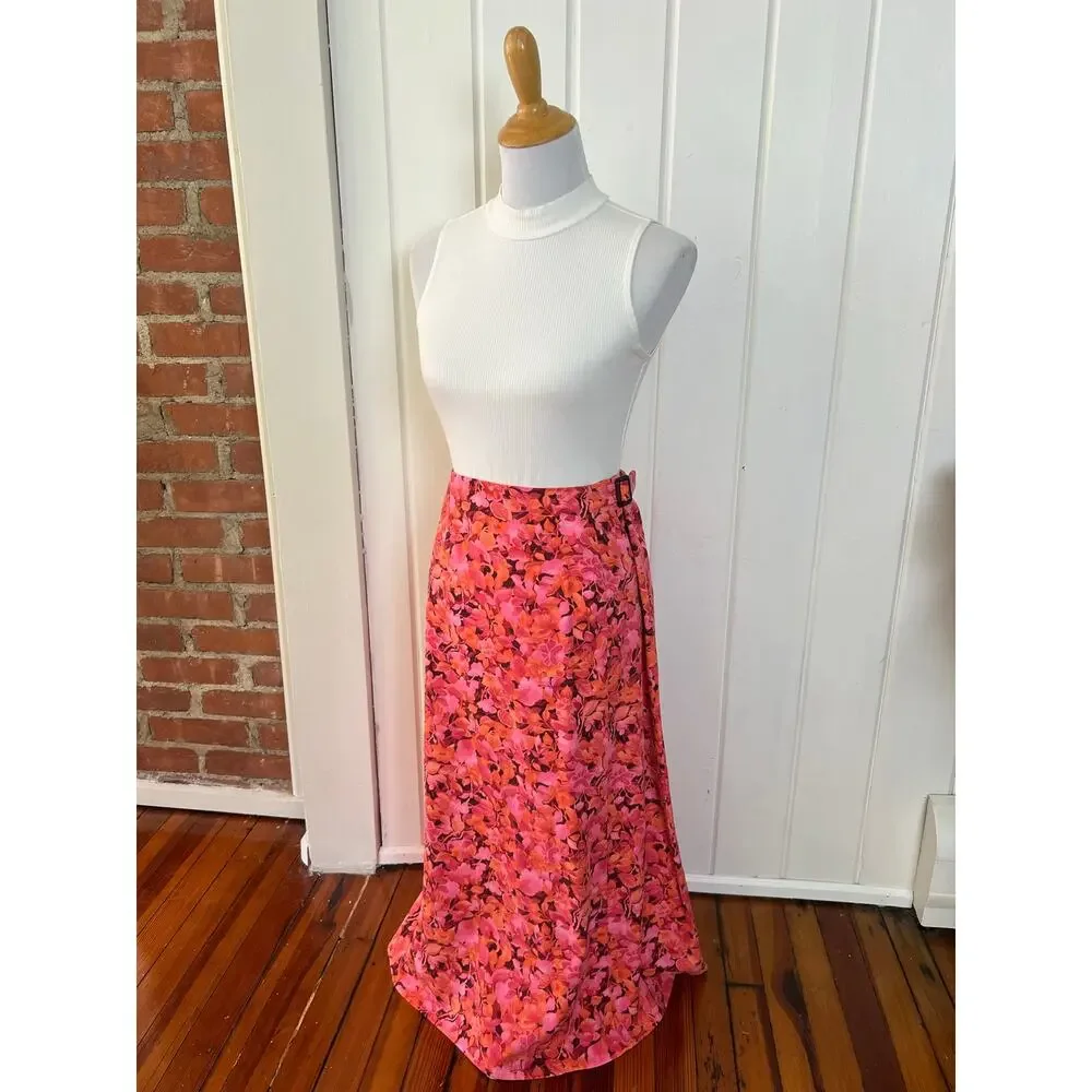 Vintage 90s Talbots Pink Floral Midi Skirt 12P Made In USA